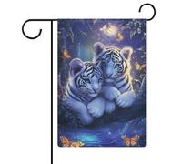 Fantastical Two Majestic White Tigers - Bandiera da giardino con due tigri bianche, bandiera per esterni e feste stagionali, 30,5 x 45,7 cm