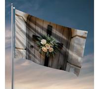 Fantastiche bandiere per dormitorio con croce con fiori su porta in legno bandiera decorazione esterna poster universitario per ragazzi (30 x 45 cm)