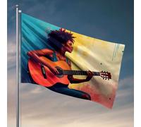 Fantastiche bandiere per dormitorio con una donna suona una chitarra acustica contro una bandiera colorata accessori da garage per uomo grotta giardino bandiera accesso (30 x 45 cm)