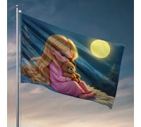 Fantastiche bandiere per dormitorio universitario con orsacchiotto sotto la luna, bandiera per adolescenti, accessori da bar per esterni, decorazione (60 x 90 cm)