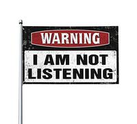 Fantastiche bandiere per dormitorio universitario con scritta in inglese "Warning I'm Not Listening", bandiera da giardino divertente per la stanza delle ragazze (60 x 90 cm)