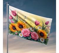 Fantastiche bandiere per dormitorio universitario primaverile bouquet floreale con girasoli e tulipani, bandiere per adolescenti, accessori per bar all'aperto (60 x 90 cm)