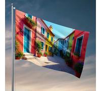 Fantastiche bandiere per stanza ragazzi colorate strade di Burano: una bandiera del paradiso veneziano bar uomo decorazione grotta divertente regali di caccia (152 x 244 cm)