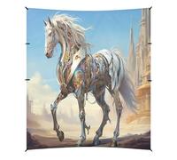 Fantastici Cavalli D'argento Tenda da Spiaggia Facile da Montare,Parasole per Campeggio con Sacchi di Sabbia,Palette e Picchetti Ideale per Picnic