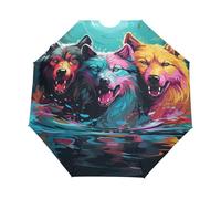 Fantastici Lupi Acquerellati Animali Ombrello Pieghevole Automatico Ombrelli Antivento Protezione UV da Viaggio per Bambini Ragazzi Ragazze