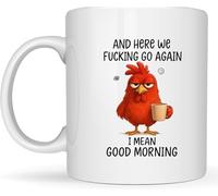 Fantastici regali e Here We F-cking Go Again I Mean Good Morning tazza da caffè tazza di compleanno per mamma, sorella, BFF, amici, colleghi, capo, 425,2 g (rosso, 425,2 g)
