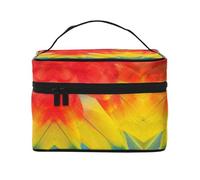 Fantastico astuccio per il trucco da viaggio portatile con stampa di piume di pappagallo, versatile borsa per il trucco con cerniera, grande capacità