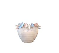 Fantastico,Bianco Vaso per Piante " Uccellini " Di Terraglia Con Colorati