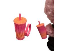 Fantastico bicchiere in miniatura con cannuccia per mini bambole, 17 cm, colore arancione/rosa, accessori per la casa delle bambole, design decorativo anche per animali di peluche. Un ottimo