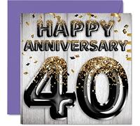 Fantastico biglietto di anniversario con rubino per marito fidanzato moglie fidanzata palloncini glitterati in oro nero biglietti d'auguri per 40° anniversario della famiglia 145mm