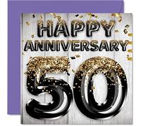 Fantastico biglietto di anniversario in oro per marito fidanzato moglie fidanzata palloncini glitterati in oro nero biglietti di auguri per 50° anniversario della famiglia 145mm