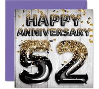 Fantastico biglietto per 52° anniversario per marito, fidanzato, moglie, fidanzata, palloncini glitterati in oro nero, biglietti d'auguri per 52 anni di famiglia, 145mm per cinquantesimo anniversario