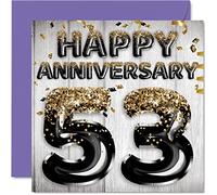 Fantastico biglietto per 53° anniversario per marito, fidanzato, moglie, fidanzata, palloncini glitterati in oro nero, biglietti d'auguri per 53 anni, 145mm x 145mm per cinquantatreesimo anniversario