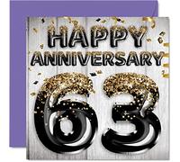 Fantastico biglietto per 63° anniversario per marito fidanzato moglie fidanzata palloncini glitterati in oro nero biglietti d'auguri per 63° anniversario della famiglia 145mm