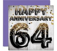 Fantastico biglietto per 64° anniversario per marito fidanzato moglie fidanzata palloncini glitterati in oro nero biglietti d'auguri per 64 anni 145mm per sessantacinquattrocentesimo anniversario