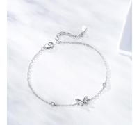 Fantastico bracciale da donna, semplice design a farfalla cava con diamanti da laboratorio rotondi, 18+5CM, Oro bianco 9 K, Laboratorio Diamante