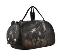 Fantastico Cavallo Nero Borsa Sportiva da Nuoto e Palestra con Scomparto per Scarpe Borsa da Viaggio per Il Fine Settimana Borsone per Ragazzi