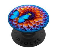 Fantastico colore blu farfalla e fiore dalia arancione PopSockets PopGrip Adesivo
