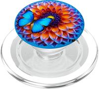 Fantastico colore blu farfalla e fiore dalia arancione PopSockets PopGrip per MagSafe