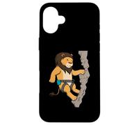 Fantastico design con leone bouldering, divertente animale da arrampicata su roccia Custodia per iPhone 16 Plus