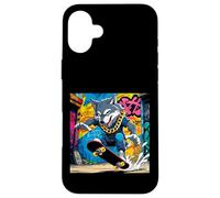 Fantastico design con lupo, lupo su una tavola da skate, divertimento con graffiti a catena Custodia per iPhone 16 Plus