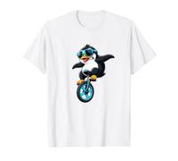 Fantastico Design Stravagante a Forma di Pinguino Che cavalca Un Monociclo Maglietta con Stampa Grafica Economica, Uomo, Bianco, S