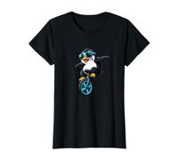 Fantastico Design Stravagante a Forma di Pinguino Che cavalca Un Monociclo Maglietta con Stampa Grafica Economica, Donna, Nero, S
