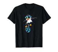 Fantastico Design Stravagante a Forma di Pinguino Che cavalca Un Monociclo Maglietta con Stampa Grafica Economica, Uomo, Nero, L