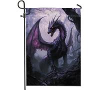 Fantastico drago, bandiera, decorazione per la casa, con creatura mitica, viola, double face, tela di iuta per decorazione del prato 30,5 x 45,7 cm