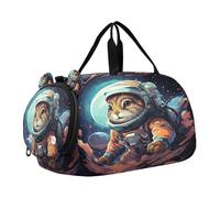 Fantastico Gatto Astronauta Borsa Sportiva da Nuoto e Palestra con Scomparto per Scarpe Borsa da Viaggio per Il Fine Settimana Borsone per Ragazzi