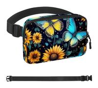 Fantastico marsupio con girasole e farfalla, per donne e uomini, borsa a tracolla con tasche con cerniera, marsupio impermeabile con cinturino regolabile per allenamento, corsa, viaggi, escursionismo,