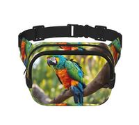 Fantastico marsupio da viaggio con stampa di piume di pappagallo, per uomo e donna, quadrato, doppio strato, per allenamento, nero, Taglia unica