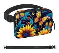 Fantastico marsupio viola con girasole e farfalla per donne e uomini, borsa a tracolla con tasche con cerniera, marsupio impermeabile con cinturino regolabile per allenamento, corsa, viaggi,