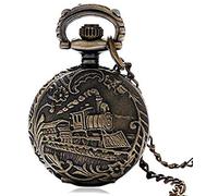Fantastico orologio da tasca di piccole dimensioni al quarzo con design di locomotiva 3D in bronzo retrò con catena di maglione, regalo per le ragazze, decorare il regalo per il padre