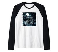 Fantastico Pilota Notturno con Moto di Full Moon Maglia con Maniche Raglan
