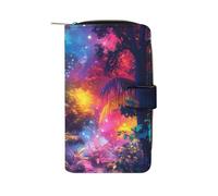 Fantastico portafoglio lungo da donna in pelle PU con foreste stellate, organizer per ufficio e viaggio