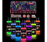 Fantastory Colore fluorescente, 10 x 60 ml | Colore acrilico fosforescente che si illumina al buio, impermeabile e durevole, per legno, pietra, zucca e fai da te
