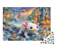 Fantasy Animal in Flower Hat Village Difficile Puzzle da 1000 Pezzi per Adulti Axolotl Foresta Magica Ruscello Premium Spesso Robusto Alta Qualità Vibrante Sfidante Antistress 70x50cm/1000pcs