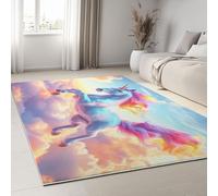 Fantasy Animale Unicorno Nuvole Area Tappeti per Soggiorno, Tappeto Morbido Sala da pranzo Camera da letto Home Decor Tappeto Antiscivolo e Lavabile 140 x 200 cm, Rosa Chiaro
