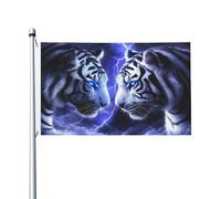 Fantasy Art - Bandiere con due tigri dagli occhi azzurri, 0,9 x 1,5 m, con occhielli, decorazioni per interni ed esterni, feste per la casa