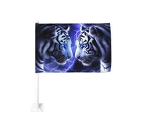 Fantasy Art Due Tigri dagli Occhi Azzurri Auto Bandiera Esterna Finestra Clip 30x45 Cm Doppio Lato Decorazione Auto