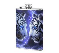 Fantasy Art - Fiaschetta tascabile con due tigri dagli occhi azzurri, 236 ml, in acciaio inox, per papà, testimone dello sposo, matrimonio, viaggi, campeggio