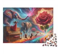 Fantasy Artwork with Elephants, Roses, And Music Puzzle Impossibili 1000 Pezzi Decorazione Per La Casa. Giochi Rilassamento E Intelligence Per Adulti E Ragazzi Da 14 Anni 52x38cm/1000pcs