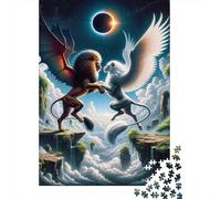 Fantasy Battle Lion Vs. Pegasus in Clouds Jigsaw Puzzle Impossibili 1000Pcs Decorazione Per La Casa. Rilassamento E Intelligence Per Adulti E Ragazzi Da 14 Anni 38x26cm/1000pcs
