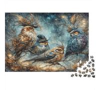 Fantasy Bird Characters Jigsaw Puzzles for Adults: Four Owls in Top Hats Educational Games for The Whole Family Women 70x50cm/1000pcs