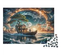 Fantasy Boat House 1000 Pieces for Adults: Tree House Ship on Starry Sea Fun And Challenging Family Game Great Gift 70x50cm/1000pcs