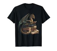 Fantasy Book Dragon Reader per Topi di Biblioteca e Fan della Fantasia Maglietta con Stampa Grafica Economica