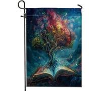 Fantasy Book Tree Garden Flag, multicolore albero cortile fla, artistico incantato foresta giardino Fla per esterni festa decorazione 30,5 x 45,7 cm
