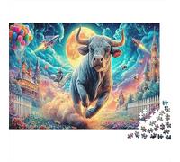 Fantasy Bull Puzzle 1000 Pezzi Toro fantastico nel magico cielo notturno con palloncini idea regalo puzzle decompressivo educativo divertente decorazione casa