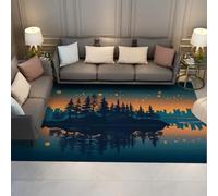 Fantasy Cartoon Carpet Forest Island Cielo stellato Città Scena notturna Modello di riflessione Lavabile Tappeti a pelo basso per soggiorno Nursery 90x150cm